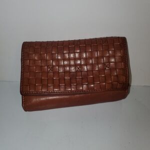 Chic Tan Leather Woven Clutch